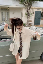 Long Sleeve Elegant Striped Blouse Shirt With Tie